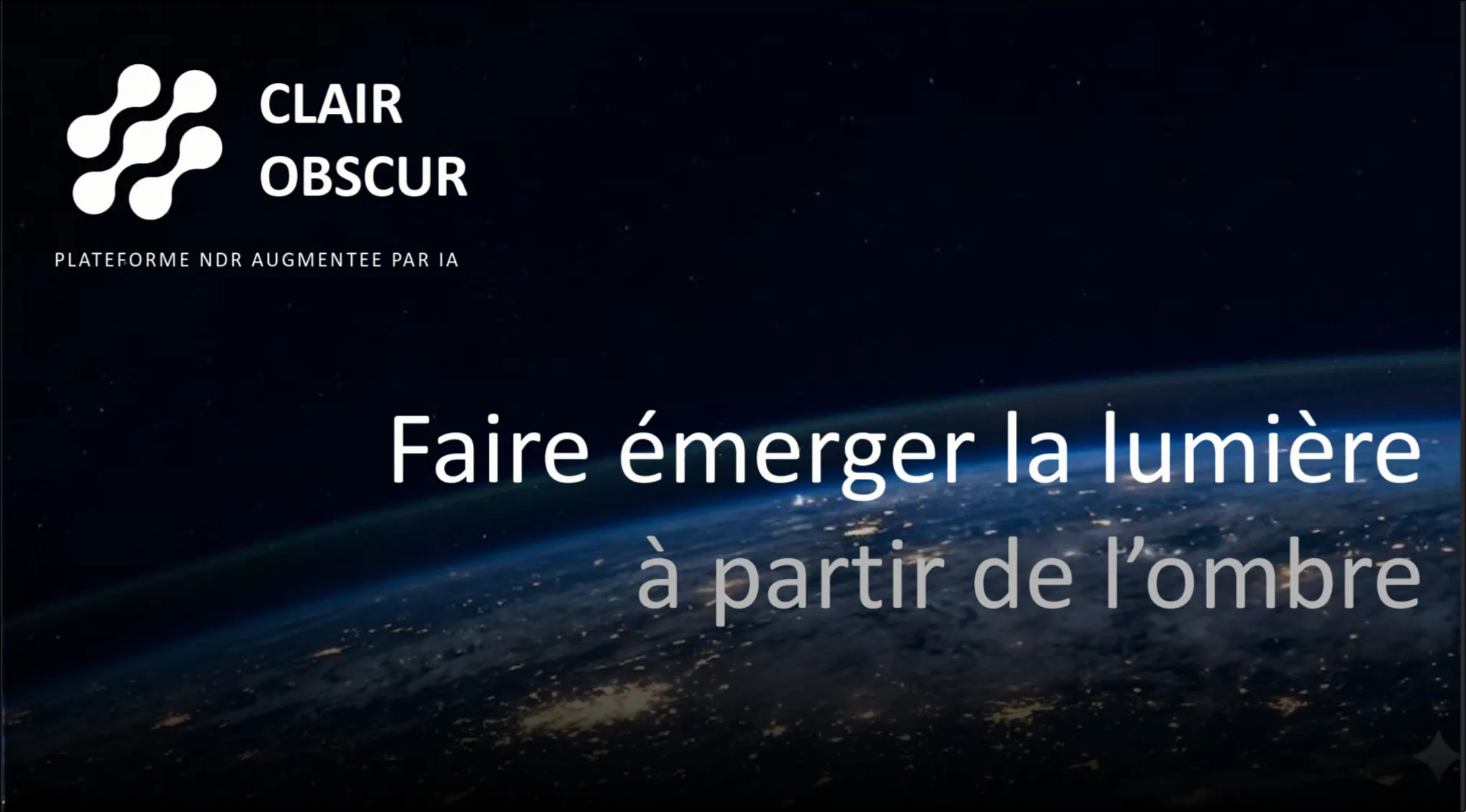 Slide de titre Clair Obscur : plateforme NDR augmentée par IA
